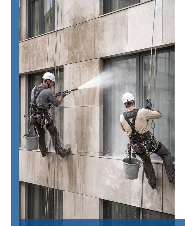 Послестроительная мойка фасада промышленным альпинизмом в Балашихе