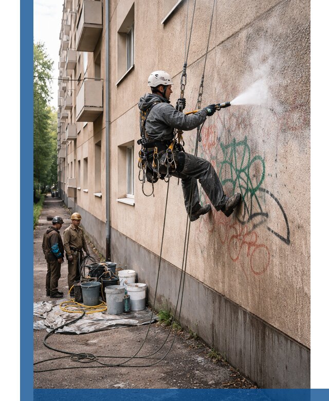 Удаление граффити с фасада в Балашихе без следов и повреждений