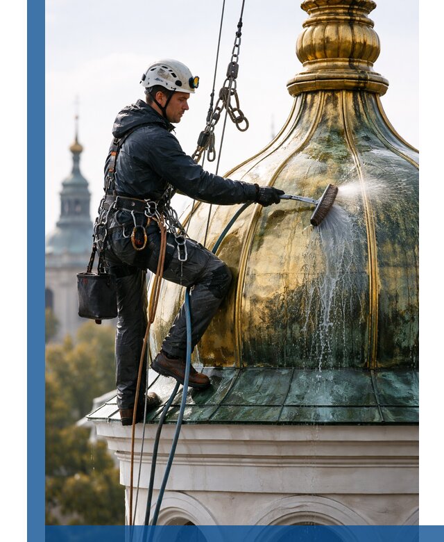 Профессиональная мойка куполов и шпилей высотными альпинистами в Балашихе