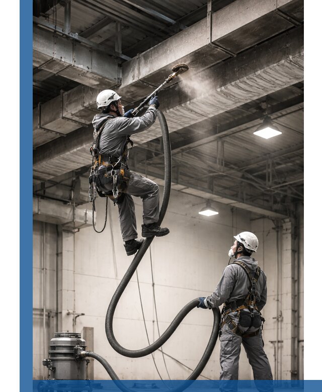 Обеспыливание потолочных конструкций в Балашихе промышленным альпинизмом