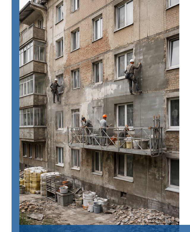 Капитальный ремонт фасада в Балашихе с восстановлением и гидроизоляцией