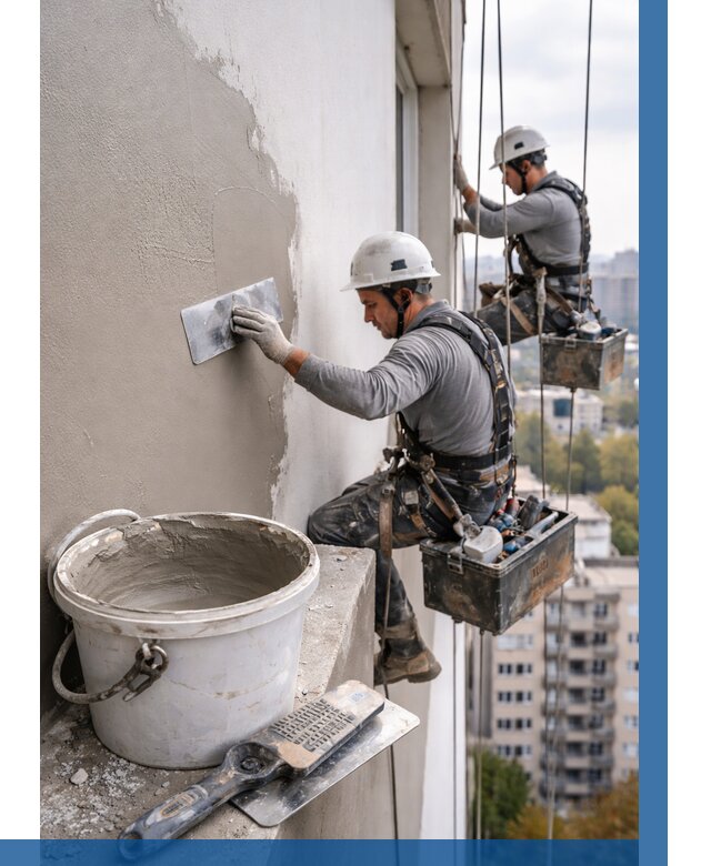 Шпаклевка фасада на высоте в Балашихе от 718 р. | ВЫСОТНИК-Блш