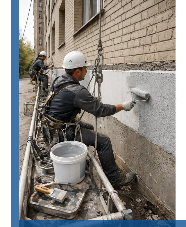 Окраска цоколя здания в Балашихе профессионально и надежно