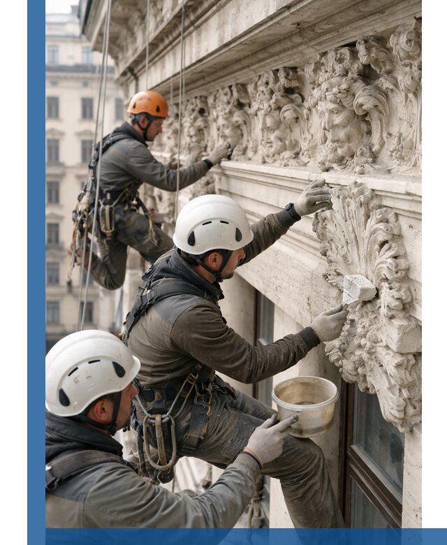 Реставрация фасадной лепнины с высотными работами в Балашихе