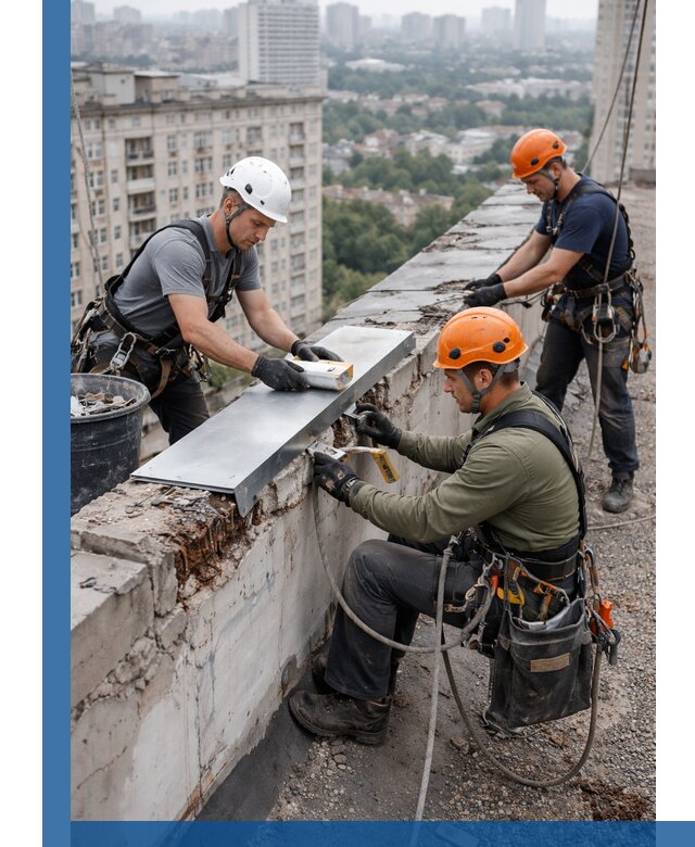 Ремонт парапета на кровле в Балашихе, высотные работы с гарантией