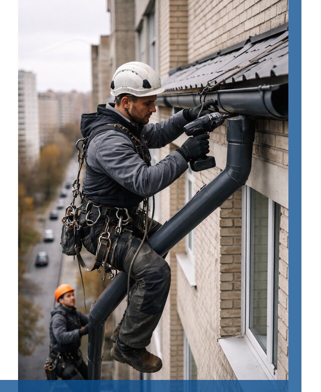 Монтаж водосточной системы на здании в Балашихе от 5127 р. | ВЫСОТНИК-Блш