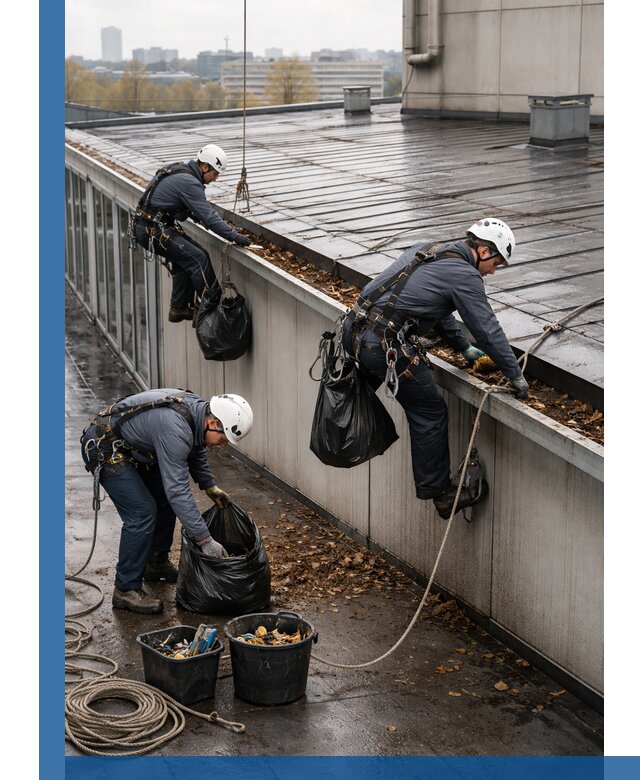 Очистка кровли по периметру в Балашихе силами промышленных альпинистов