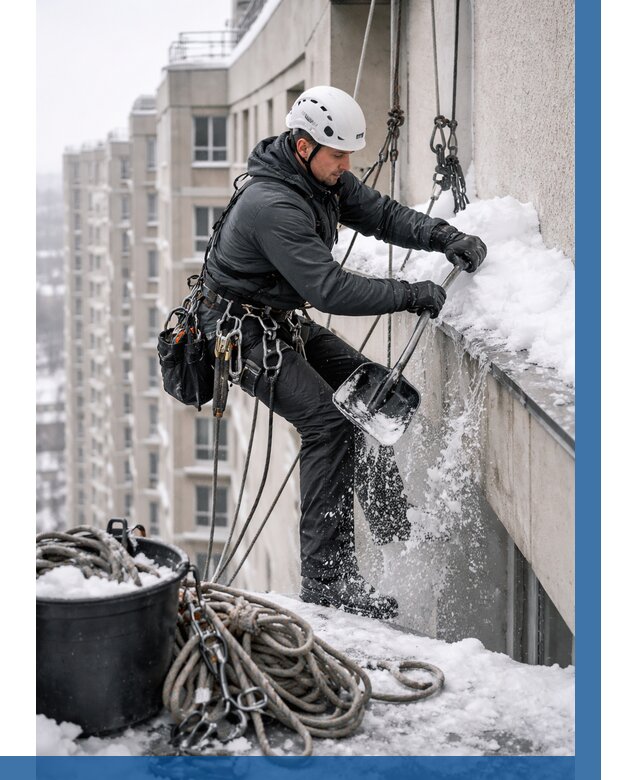 Очистка карнизов от снега в Балашихе от 308 р. | ВЫСОТНИК-Блш