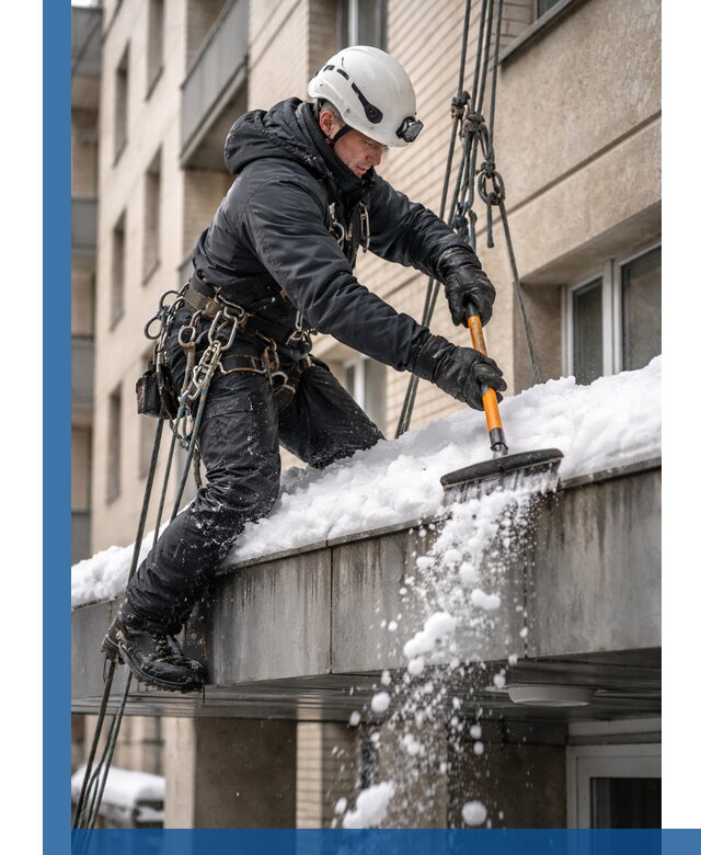 Очистка козырьков от снега в Балашихе круглогодично безопасно