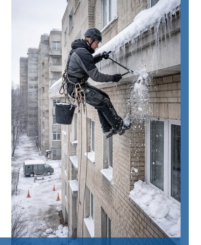 Удаление наледи с карнизов в Балашихе от 359 р. | ВЫСОТНИК-Блш