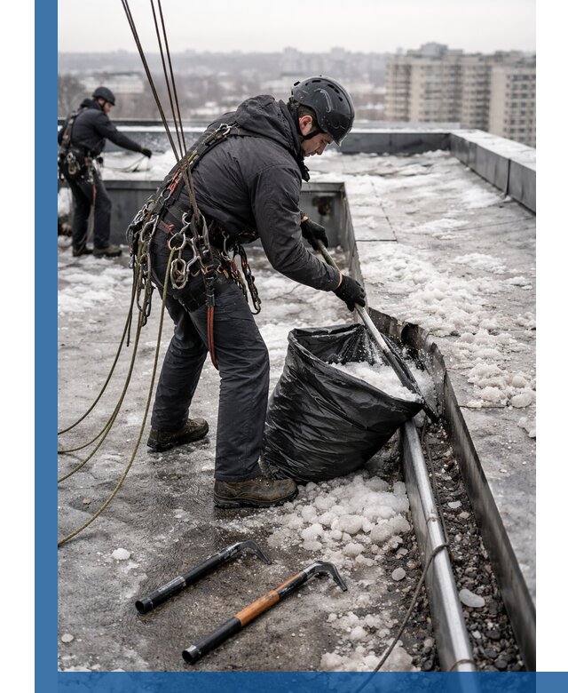 Аварийная очистка кровли в Балашихе от промальпинистов