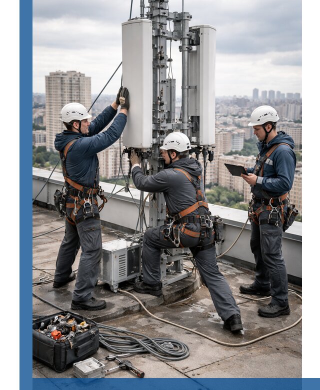 Монтаж антенн связи на крыше в Балашихе с вводом в эксплуатацию