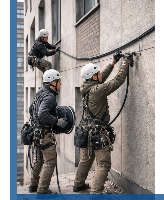 Прокладка кабеля по фасаду в Балашихе, профессиональный монтаж