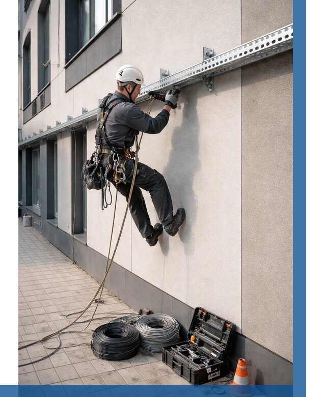 Монтаж кабельных лотков на фасаде в Балашихе от 1230 р. | ВЫСОТНИК-Блш