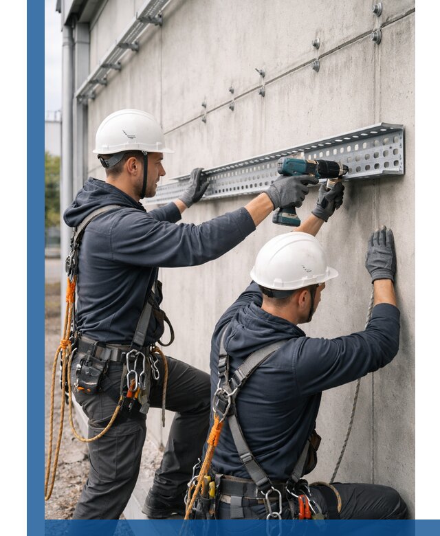 Монтаж кабельных лотков на фасаде зданий в Балашихе с гарантией