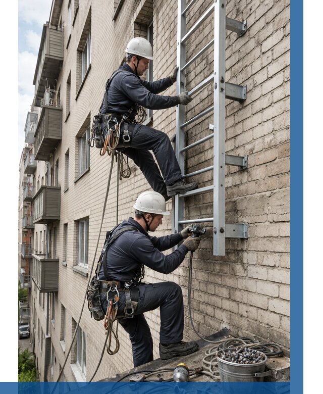 Монтаж пожарной лестницы в Балашихе от 25633 р заказать у ВЫСОТНИК-Блш