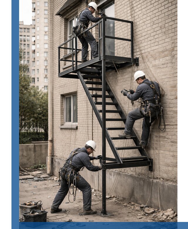 Монтаж пожарной лестницы в Балашихе, установка и крепление