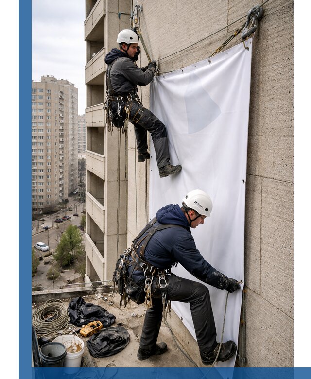 Профессиональный монтаж баннеров на фасаде в Балашихе