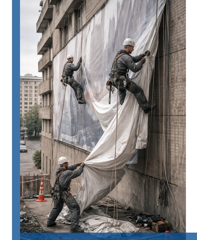 Демонтаж баннеров с фасада в Балашихе оперативно и безопасно
