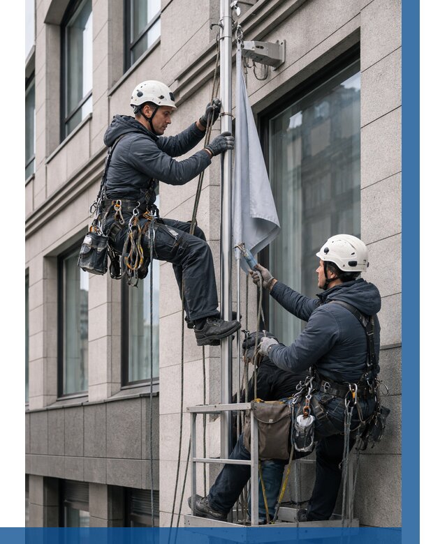 Установка флагов на фасаде в Балашихе от 4614 р. | ВЫСОТНИК-Блш