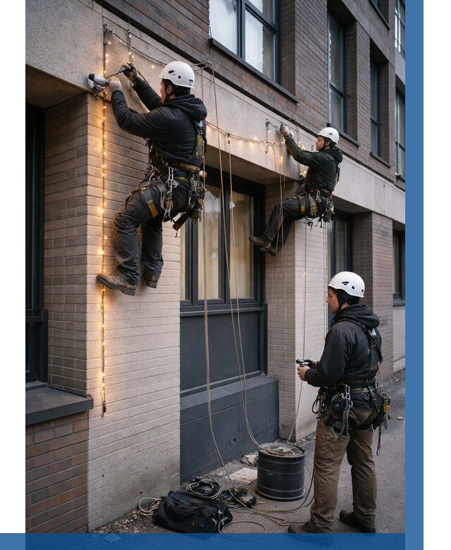 Монтаж гирлянд на фасаде в Балашихе от 3589 р. | ВЫСОТНИК-Блш