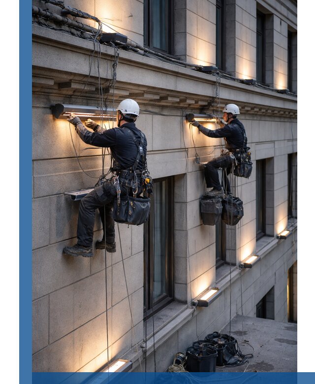 Монтаж архитектурной подсветки фасадов зданий в Балашихе