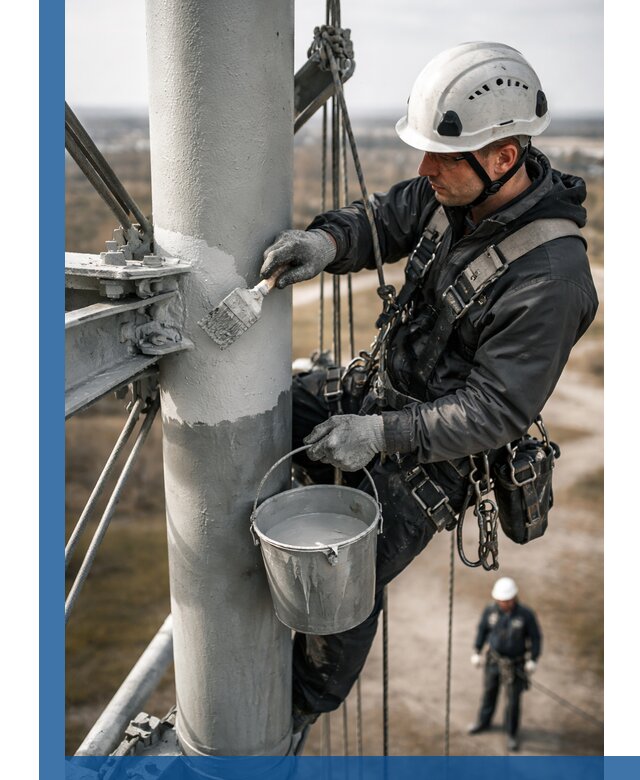 Покраска мачт связи в Балашихе промышленными альпинистами