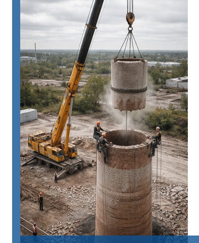Демонтаж дымовой трубы в Балашихе с гарантиями безопасности