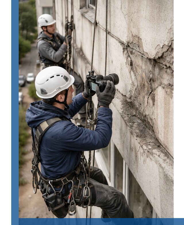 Фотофиксация дефектов фасада с высотной съемкой в Балашихе