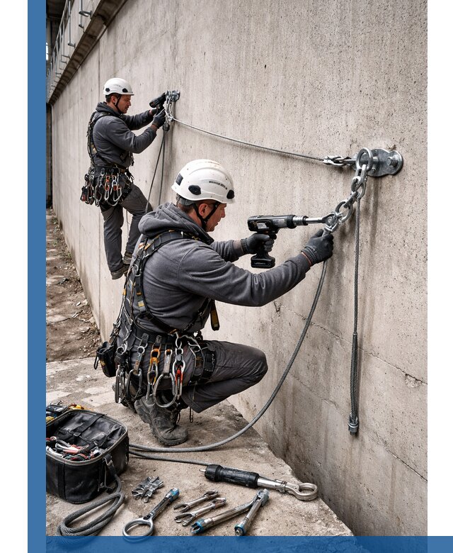 Монтаж анкерных линий высотной безопасности в Балашихе